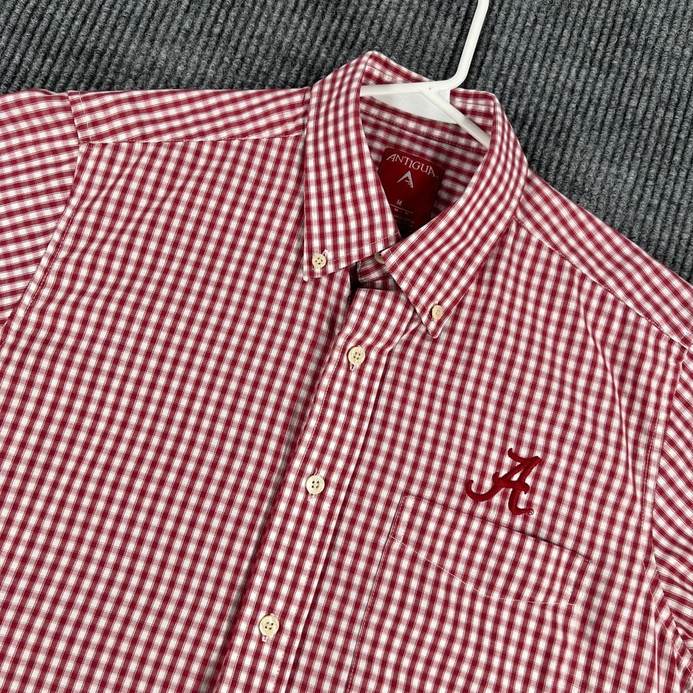 Alabama Crimson Tide Shirt Mens Medium Red Plaid Short Sleeve Button Down SEC